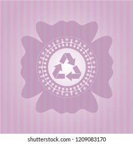 recycle icon inside retro style pink emblem