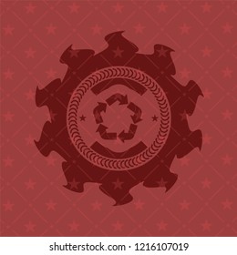 recycle icon inside retro style red emblem