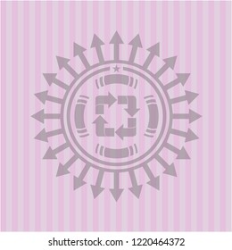 recycle icon inside retro style pink emblem