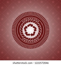 recycle icon inside retro style red emblem