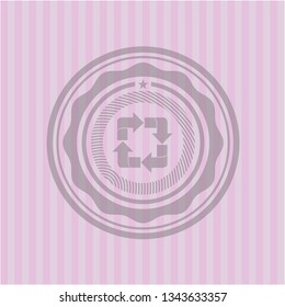 recycle icon inside retro style pink emblem