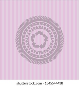 recycle icon inside retro style pink emblem