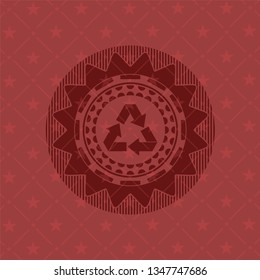 recycle icon inside retro style red emblem