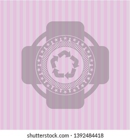 recycle icon inside retro style pink emblem