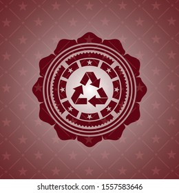 recycle icon inside retro style red emblem
