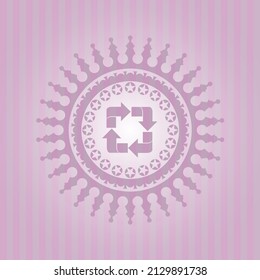 icono de reciclaje dentro del emblema rosa de estilo retro. Diseño elegante. 