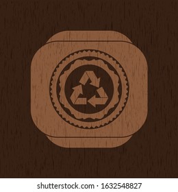 recycle icon inside retro wood emblem