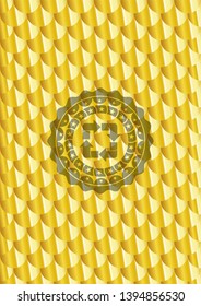 recycle icon inside shiny golden emblem. Scales pattern. Vector Illustration. Detailed.