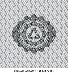 recycle icon inside shiny silver emblem. Scales pattern. Vector Illustration. Detailed.