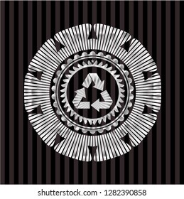 recycle icon inside silver badge or emblem