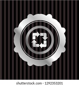 recycle icon inside silver badge