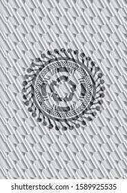 recycle icon inside silver color emblem. Scales pattern. Vector Illustration. Detailed.
