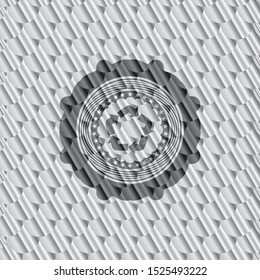 recycle icon inside silver emblem. Scales pattern. Vector Illustration. Detailed.