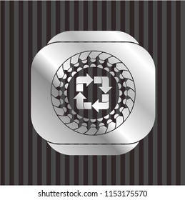 recycle icon inside silver shiny badge