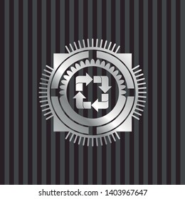 recycle icon inside silver shiny badge