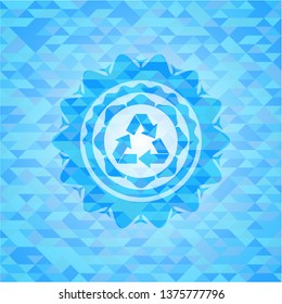 recycle icon inside sky blue mosaic emblem