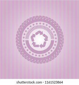 recycle icon inside vintage pink emblem
