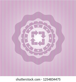 recycle icon inside vintage pink emblem