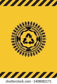 recycle icon inside warning sign, black grunge emblem. Vector Illustration. Detailed.