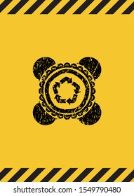 recycle icon inside warning sign, black grunge emblem. Vector Illustration. Detailed.