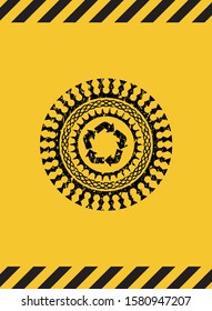 recycle icon inside warning sign, black grunge emblem. Vector Illustration. Detailed.