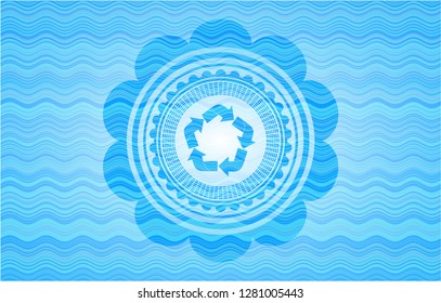 recycle icon inside water representation badge background.