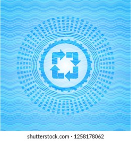 recycle icon inside water wave style emblem.