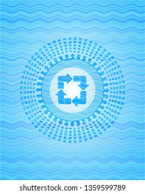 recycle icon inside water wave concept badge background.