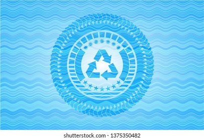 recycle icon inside water wave concept emblem background.