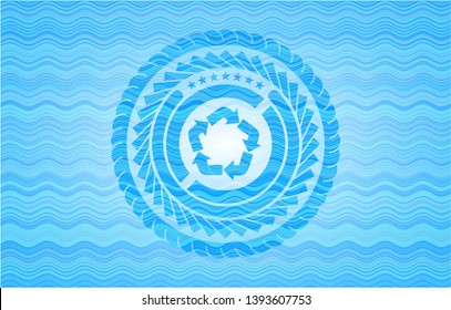 recycle icon inside water wave badge background.