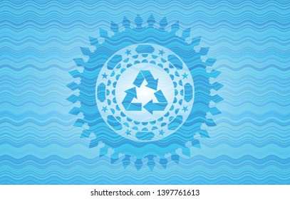 recycle icon inside water wave style emblem.