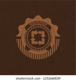 recycle icon inside wooden emblem. Retro