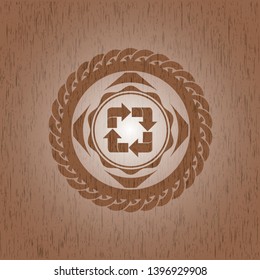 recycle icon inside wooden emblem. Retro