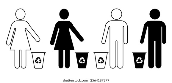 Recycle icon keep clean waste throw litter bin trash man woman basket environment pollution forbidden warning notice