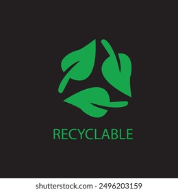 Recycle icon leaf recycle eco green sign. Recycled resources symbol. Vector illustration
