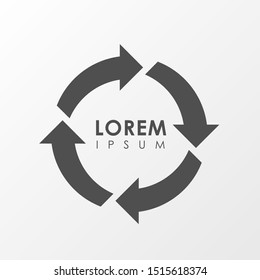 Recycle icon logo with flat style, simple  circle shape arrow design illustration vector isolated on grey background. 