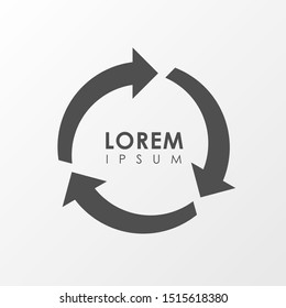 Recycle icon logo with flat style, simple  circle shape arrow design illustration vector isolated on grey background. 