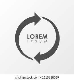 Recycle icon logo with flat style, simple  circle shape arrow design illustration vector isolated on grey background. 