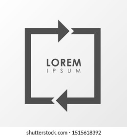 Recycle icon logo with flat style, simple  square shape arrow design illustration vector isolated on grey background. 