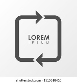 Recycle icon logo with flat style, simple  square shape arrow design illustration vector isolated on grey background. 