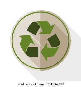 Recycle icon with long shadow on white background
