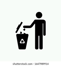 Recycle Icon, Man Throwing Trash Into Dust Bin Vector