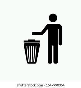 Recycle icon, man throwing trash into dust bin vector