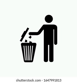 Recycle icon, man throwing trash into dust bin vector