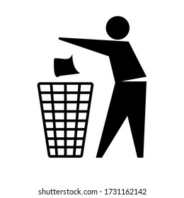 Recycle icon, man throwing trash into dust bin, isolated on white background. Vector EPS 10