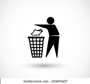 Recycle Icon, Man Throwing Trash Into Dust Bin Vector