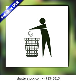 Recycle icon, man throwing trash into dust bin vector
