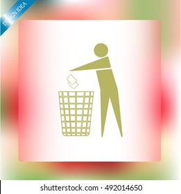 Recycle icon, man throwing trash into dust bin vector