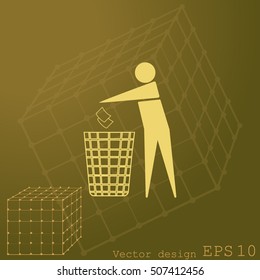 Recycle icon, man throwing trash into dust bin vector