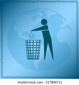 Recycle icon, man throwing trash into dust bin vector